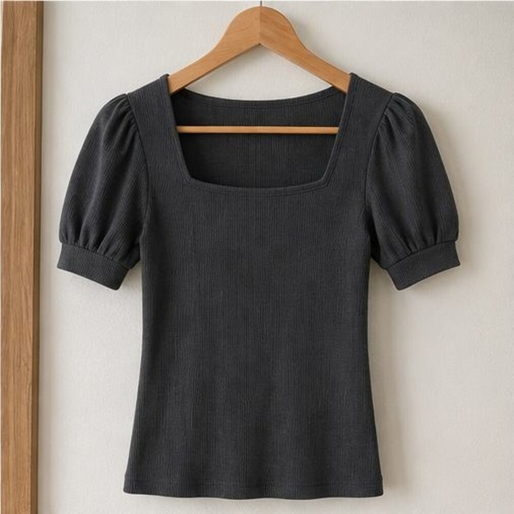 Charcoal Ribbed Square Neck Top